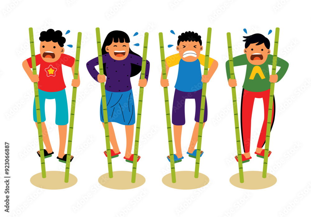 Fototapeta premium happy people stilt race competition