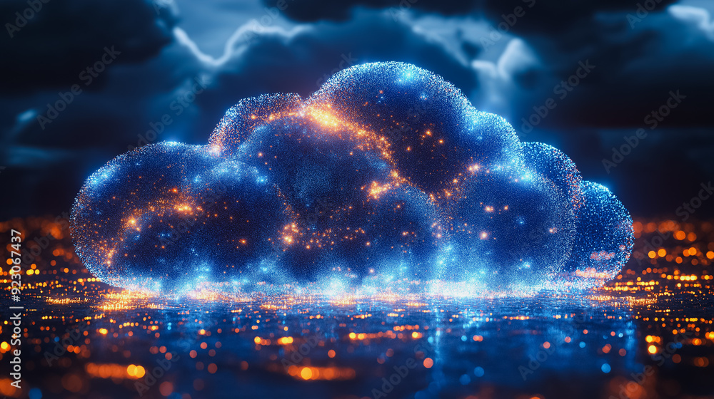 Fototapeta premium Innovative cloud computing background highlighting the concept of cloud technology with elements of secure data upload, online storage, and network systems, ideal for modern digital solutions.