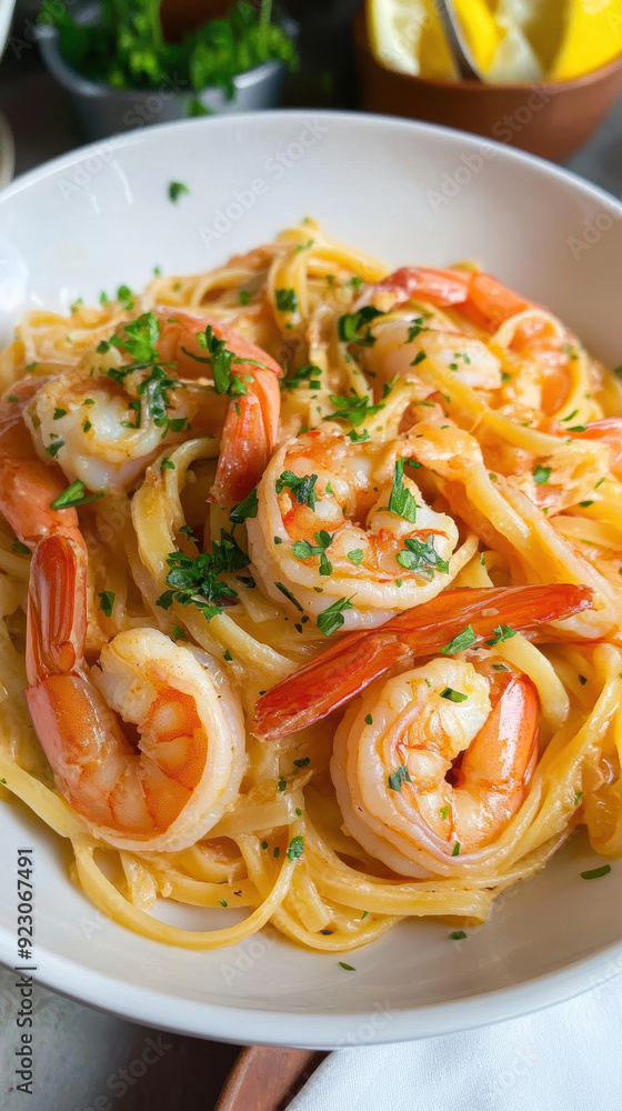 Tasty pasta with shrimps. AI generative. Tasty pasta with shrimps. AI generative.