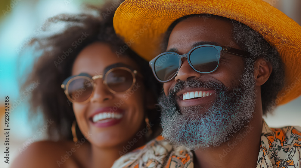 Happy senior African American couple on the coast, laughing and listening to music, highlighting a carefree and picturesque seaside experience Happy senior African American couple on the coast, laughing and listening to music, highlighting a carefree and picturesque seaside experience