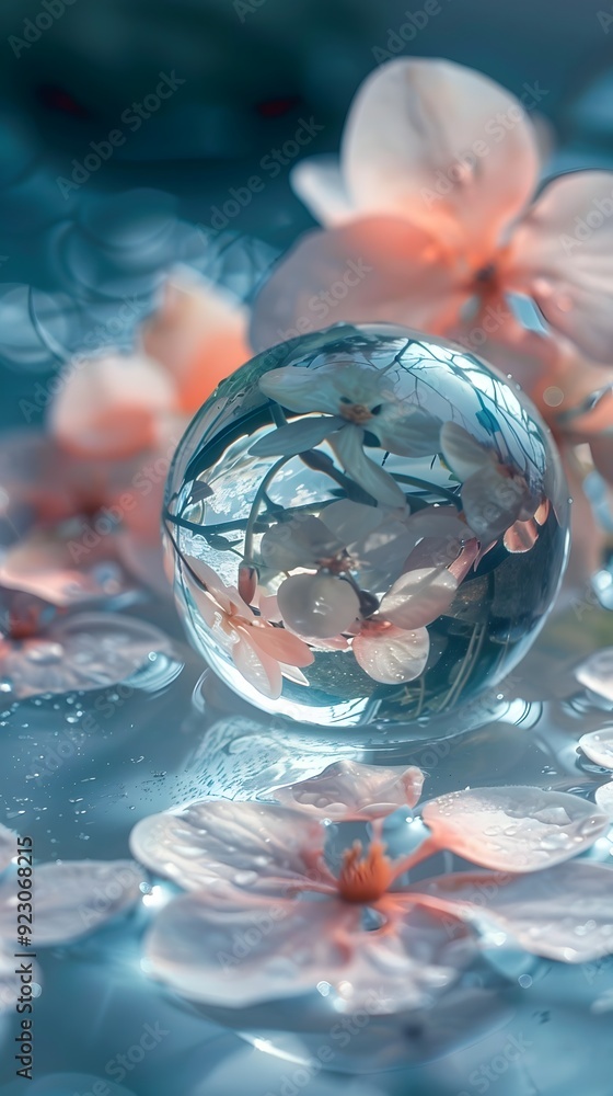 Ethereal Water Spheres Cradled by Delicate Flower Petals Symbolizing Nature s Cycle of Life Ethereal Water Spheres Cradled by Delicate Flower Petals Symbolizing Nature s Cycle of Life