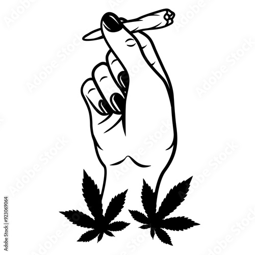 Sexy Hand Weed | 420 | Weed Addiction | Kush Leaf | Smoking Weed | Marijuana Leaves | Weed Life | Smoking Blunt | Original Illustration | Vector and Clipart | Cutfile and Stencil