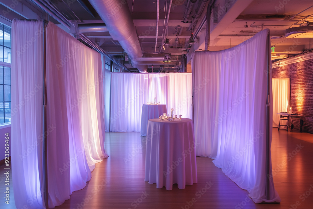 Fototapeta premium Memories Made: A Wedding Photo Display Elegantly Arranged in a Banquet Hall