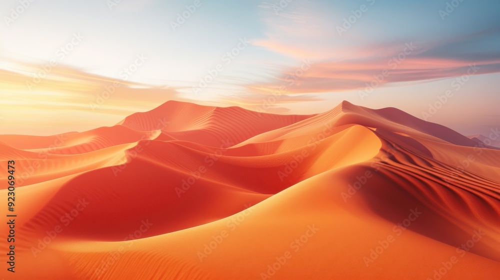 Naklejka premium Aerial view of a vast desert landscape with sand dunes, dramatic lighting, realistic, 8K, UHD