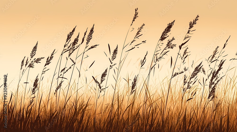 Silhouette of tall grass blowing in the wind against a warm sunset sky. Silhouette of tall grass blowing in the wind against a warm sunset sky.