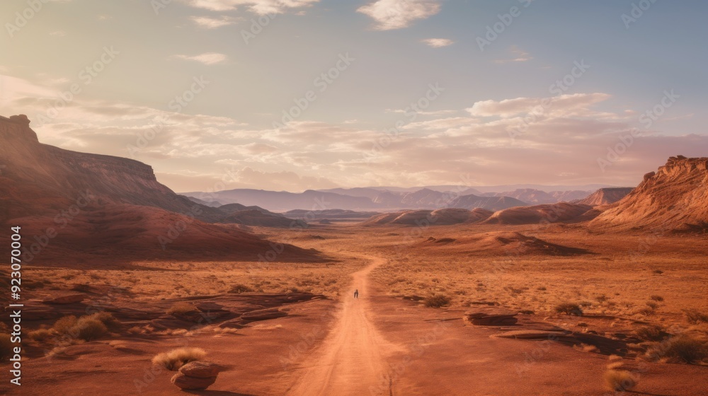 Naklejka premium Arid Landscape with a Dirt Road Through Mountains