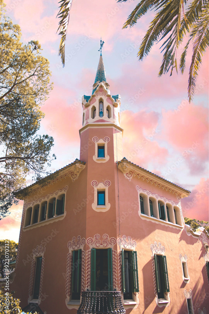 custom made wallpaper toronto digitalSunset View Of The Gaudi House In Parc Guell, Barcelona, Spain