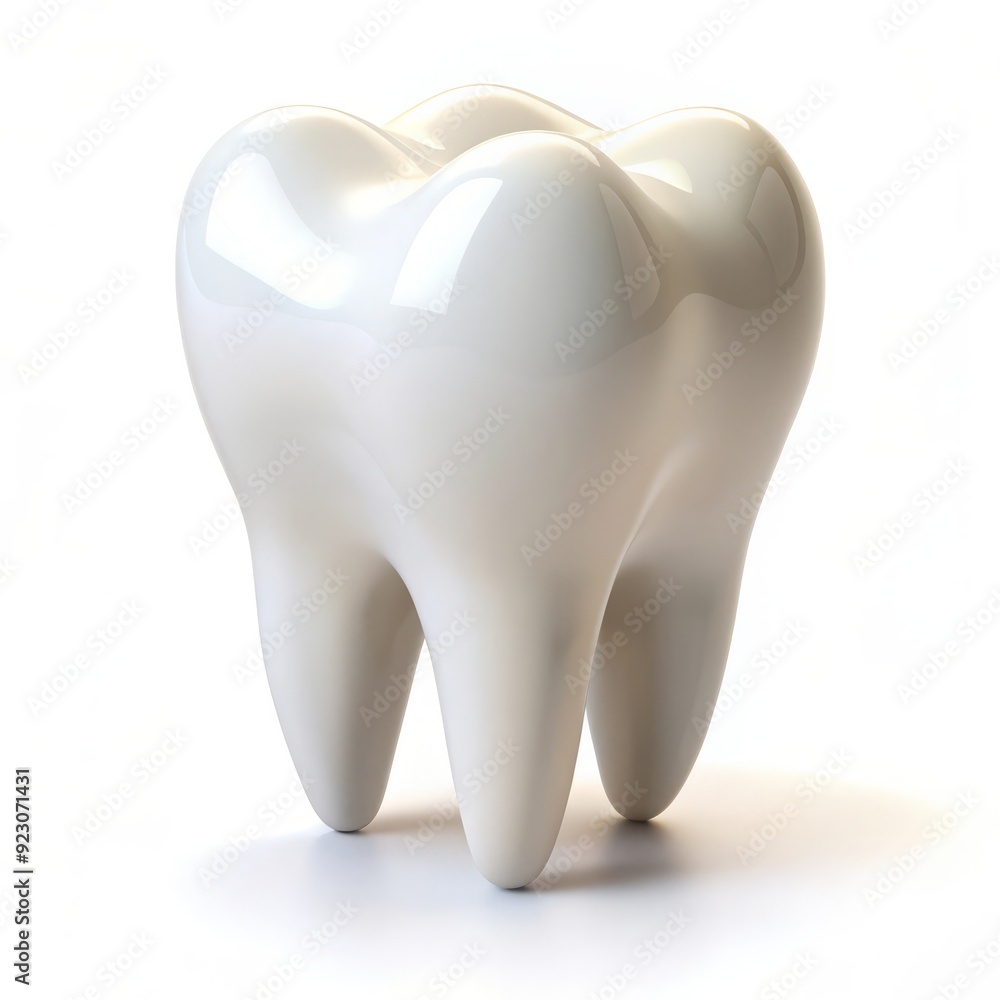 3D Render of a Shiny White Tooth. isolated on white background