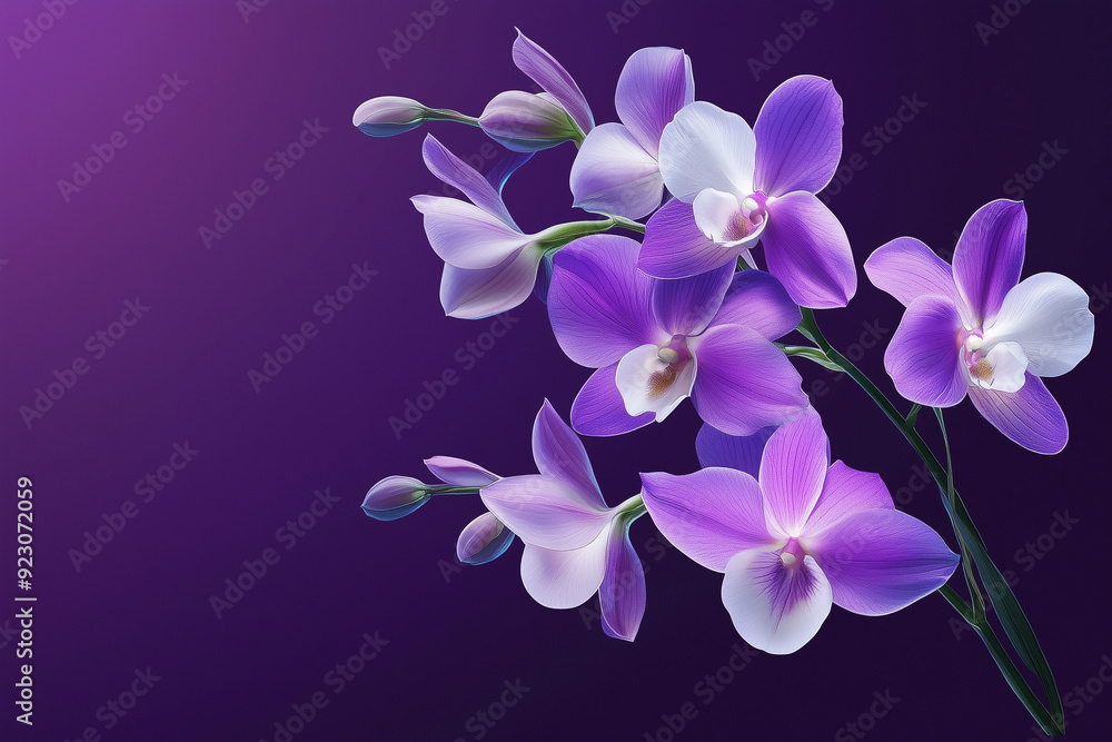 Floral Elegance: Orchid Spray Portrayal in Purple and White Floral Elegance: Orchid Spray Portrayal in Purple and White