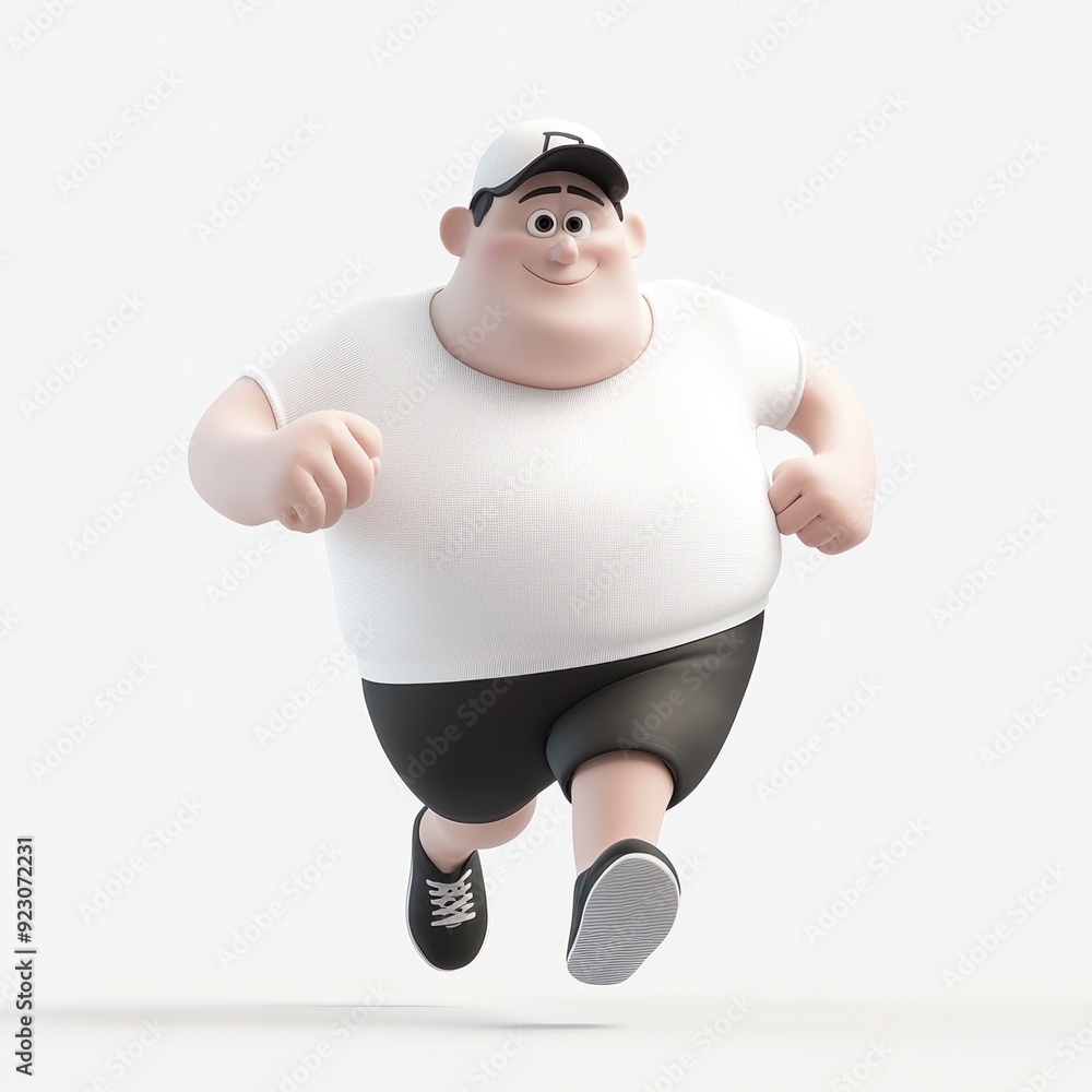 Naklejka premium A cartoonish character running, wearing a cap and casual attire, embodying a playful spirit.