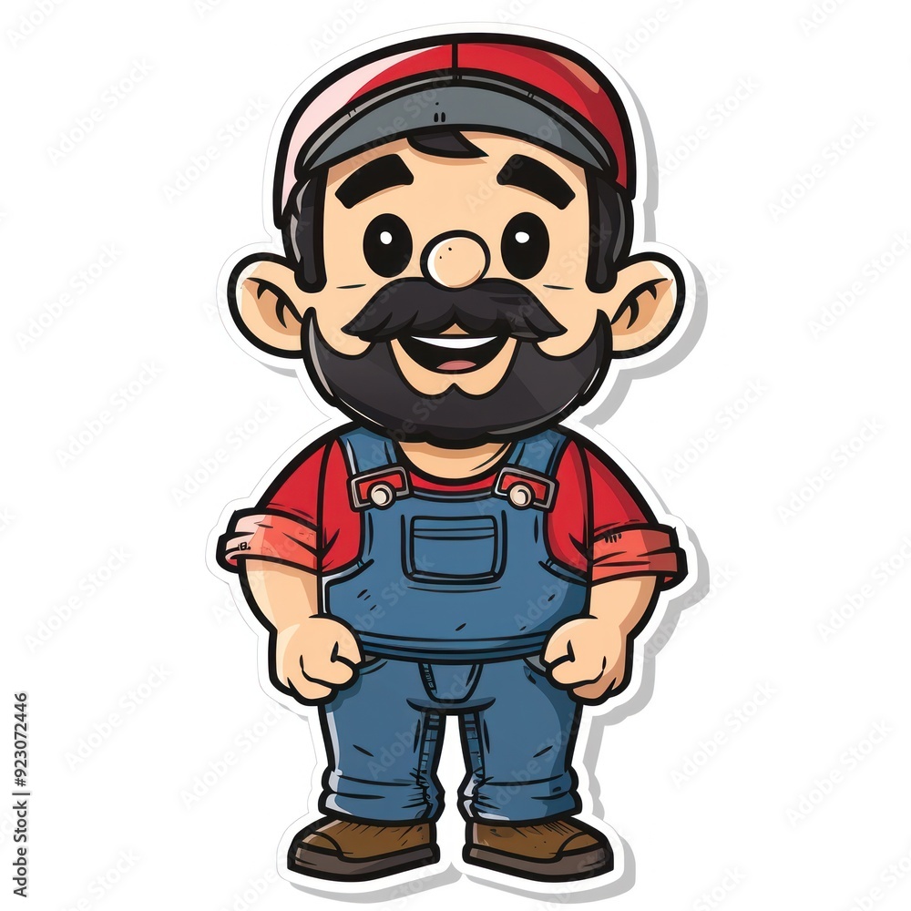 A cheerful cartoon character resembling a plumber in overalls and a cap. A cheerful cartoon character resembling a plumber in overalls and a cap.