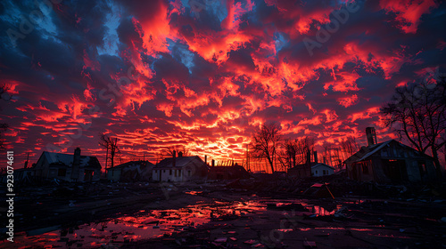 Ominous Landscape with Dark Skies and Jagged Peaks, Clouds Swirling Above a Desolate Land