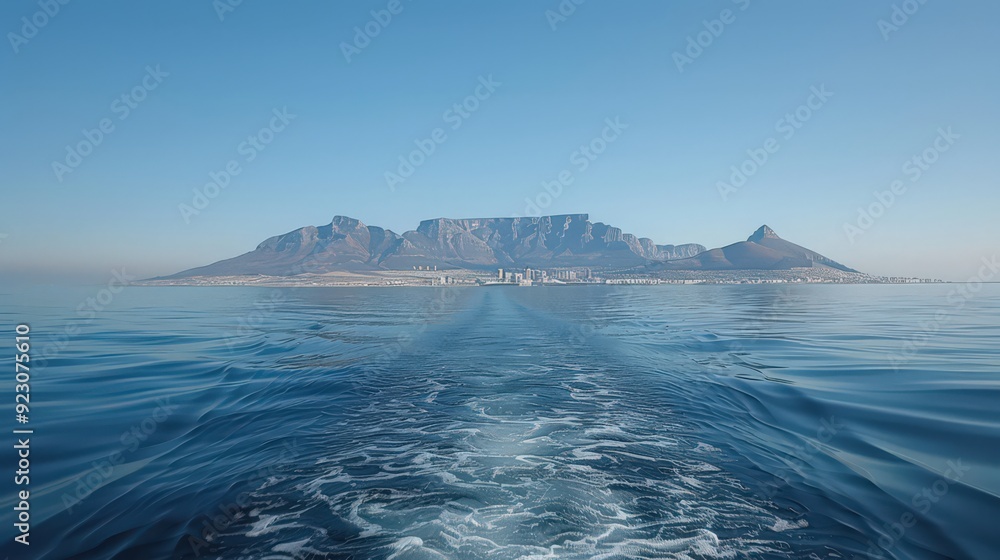 Table Mountain viewed from a boat on the ocean, Table Mountain viewed from a boat on the ocean,