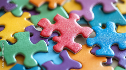 Colorful jigsaw puzzle pieces as a metaphor for solving a problem