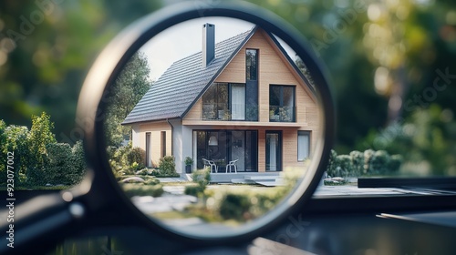 An investment and purchase concept of a house with a loupe. The decision of which real estate property to buy and which property to invest in.