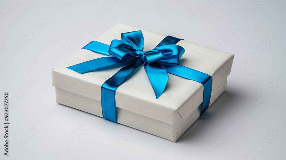 Obraz premium White gift box with blue bow . isolated on white background, White gift box with a red bow on white background. 3D rendering, White gift boxes with red ribbon on pink background. 3d rendering. 