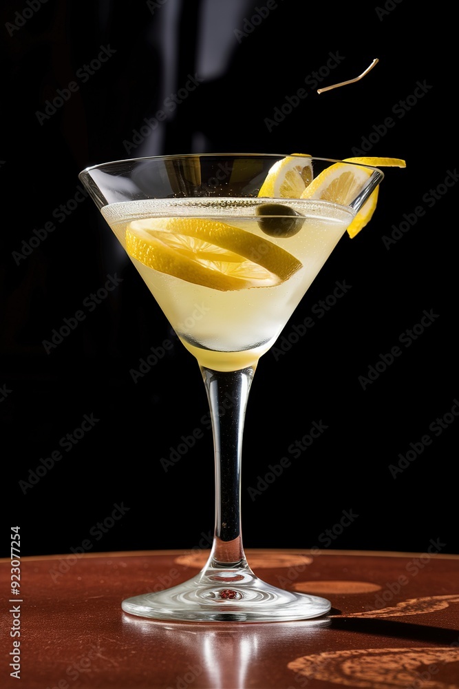 lemon martini on brown table and black background lemon martini on brown table and black background