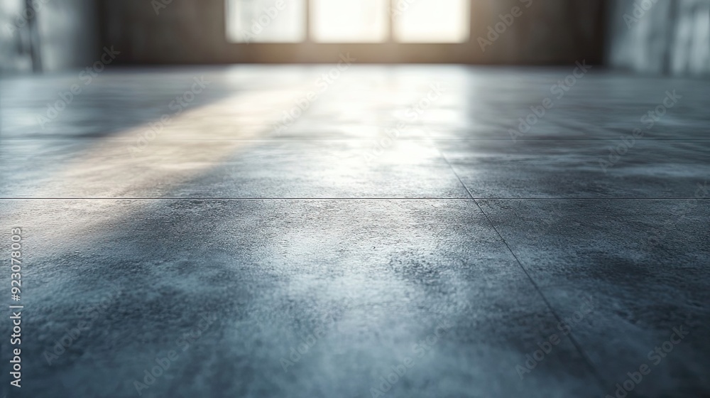 A close-up of a gray tile floor with a blurred window in the background. A close-up of a gray tile floor with a blurred window in the background.
