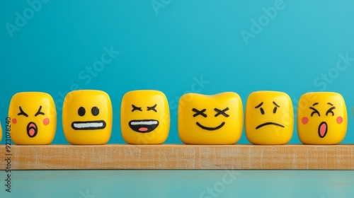 Vibrant Emoticons Showcasing Mental Health Awareness, A colorful array of yellow emoticons depicting various emotional states, representing of world mental health day