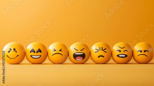 A vibrant collection of yellow emoticons representing different mental health states, symbolizing the importance of mental health awareness and emotional expression