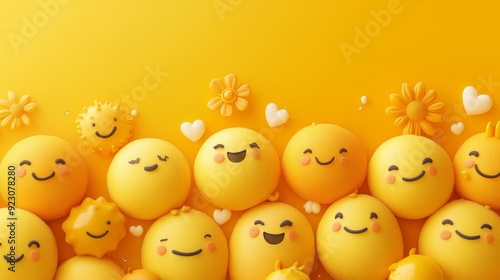 A variety of yellow emoticons representing mental health support groups, emphasizing the power of collective support
