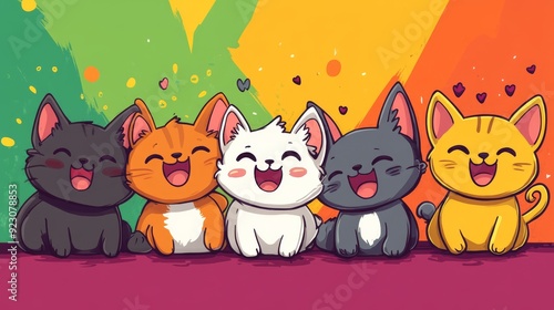 Playful Cats and Dogs with Joyful Emoticon Expressions