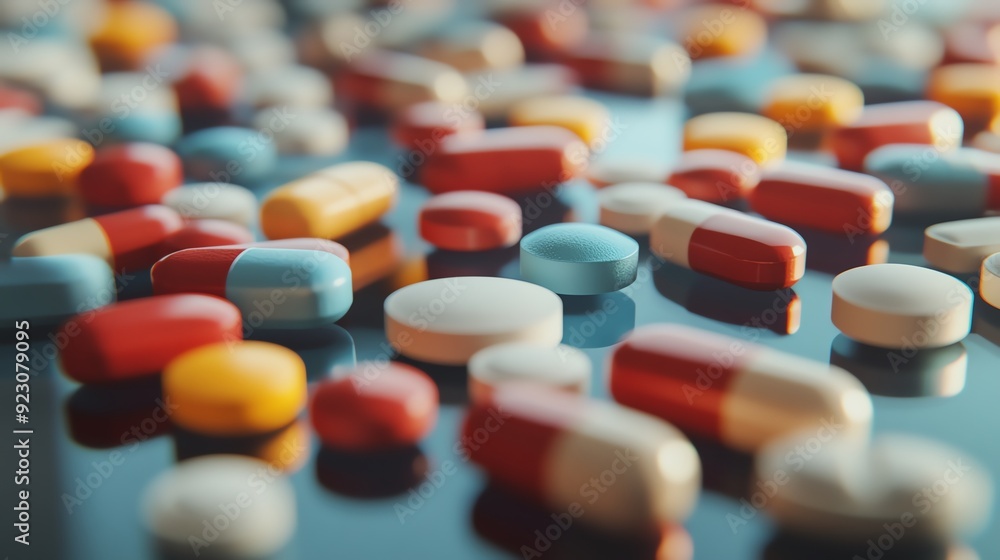 A close-up of colorful pills and tablets scattered on a reflective surface, symbolizing healthcare, medicine, and pharmaceuticals. A close-up of colorful pills and tablets scattered on a reflective surface, symbolizing healthcare, medicine, and pharmaceuticals.