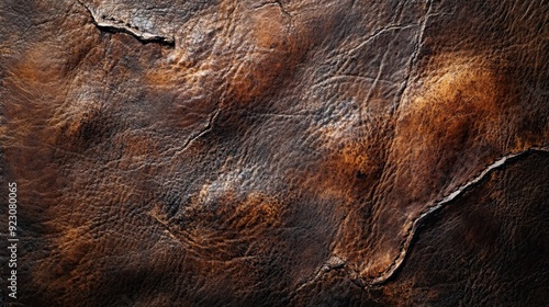 Close-Up Texture of Weathered Brown Leather with Cracks and Wrinkles