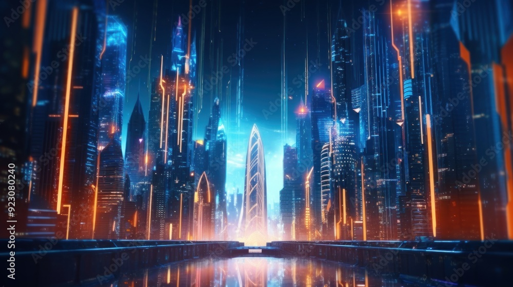 Fototapeta premium Futuristic Cityscape with Neon Lights