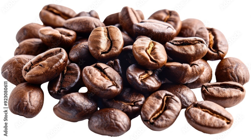 A close-up image showcasing a pile of roasted coffee beans with rich, dark color indicating a potential strong flavor and aroma. A close-up image showcasing a pile of roasted coffee beans with rich, dark color indicating a potential strong flavor and aroma.
