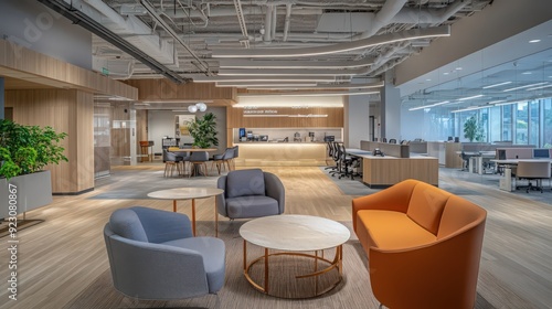 The interior of a government office with modern furnishings  collaborative workspaces 