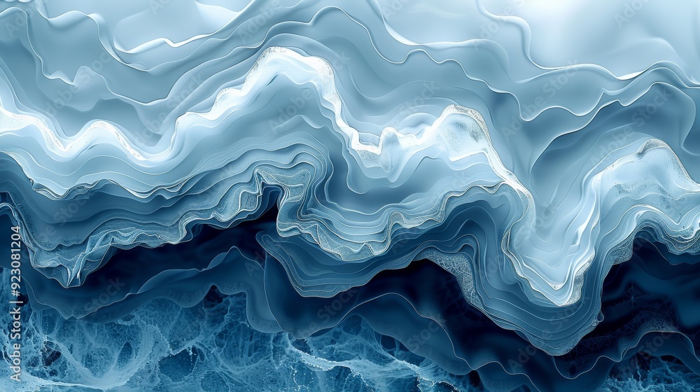 Close-up of swirling blue waves with layered textures beneath a clear surface in a tranquil setting Close-up of swirling blue waves with layered textures beneath a clear surface in a tranquil setting