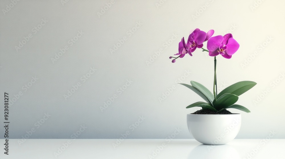 Pink Orchid in a White Pot on a White Table Pink Orchid in a White Pot on a White Table