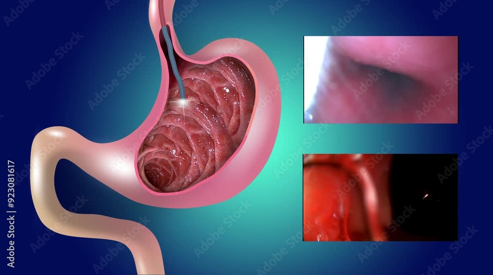 Endoscope Animation 2D animation. Gastric mucosa. Digestive endoscopy or gastroscopy ...