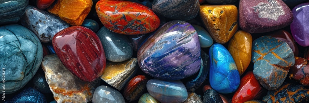 Colorful polished stones arranged on a flat surface. Colorful polished stones arranged on a flat surface.