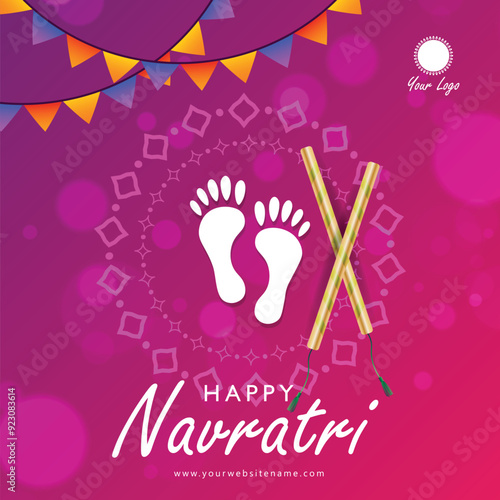 Happy navratri hindu festival decorative dandiya sticks with background template design