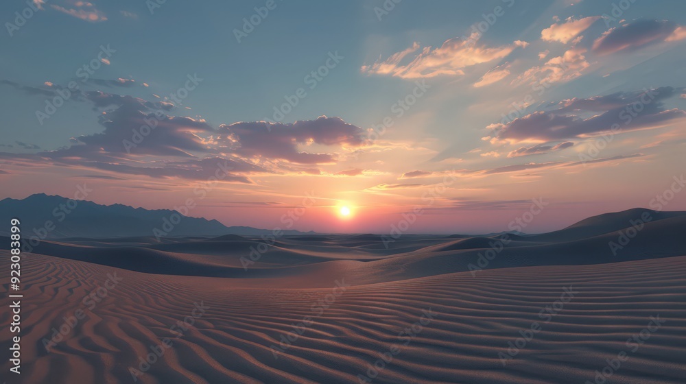 The peaceful desert twilight offers a serene view of the vast, open expanse with gentle light reflecting off the sand, The peaceful desert twilight offers a serene view of the vast, open expanse with gentle light reflecting off the sand,