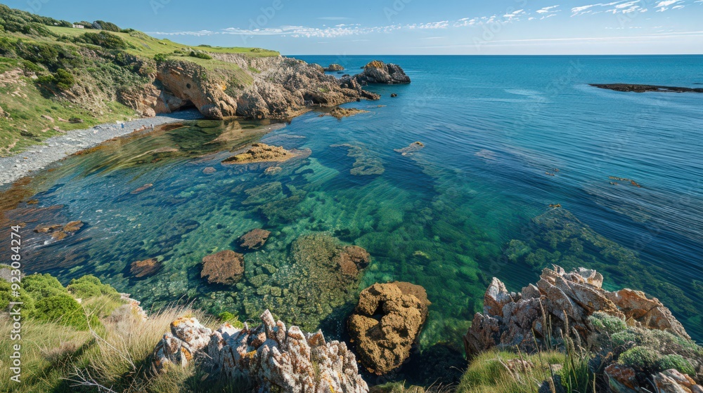 The picturesque coastline features rocky outcrops and secluded bays, The picturesque coastline features rocky outcrops and secluded bays,