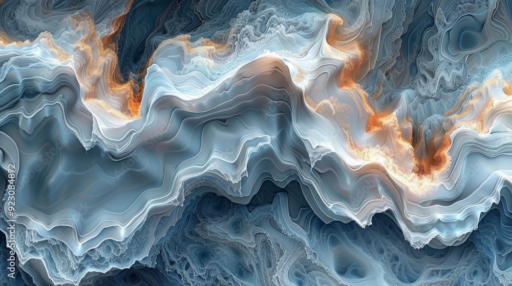 Abstract blue and orange marbled pattern with swirling designs in smooth textures Abstract blue and orange marbled pattern with swirling designs in smooth textures