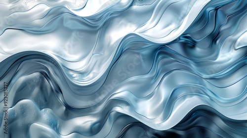 Abstract blue waves flowing gracefully, resembling water in motion with dynamic shapes and textures