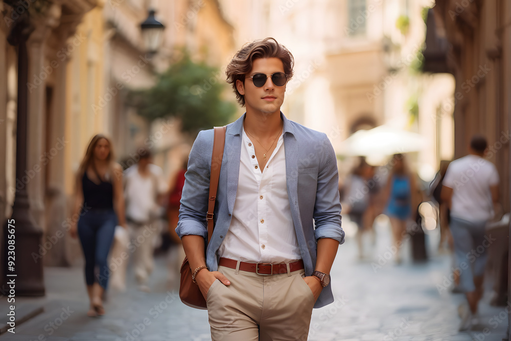 Fototapeta premium A man wearing a blue jacket