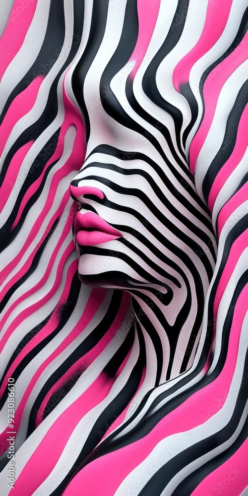 Abstract waves of black, white, and pink lines flowing. Abstract waves of black, white, and pink lines flowing.