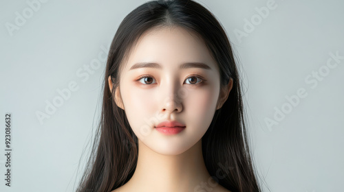 Clear and detailed photo of a 20-year-old Korean woman with a balanced, beautiful face and natural 