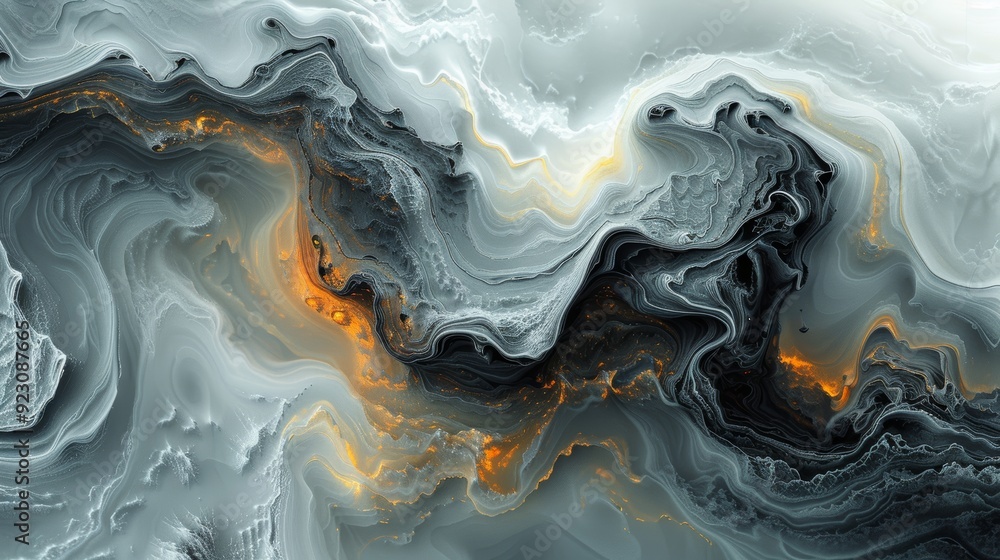 Obraz premium Abstract swirling patterns in black, gray, and orange with a fluid art effect