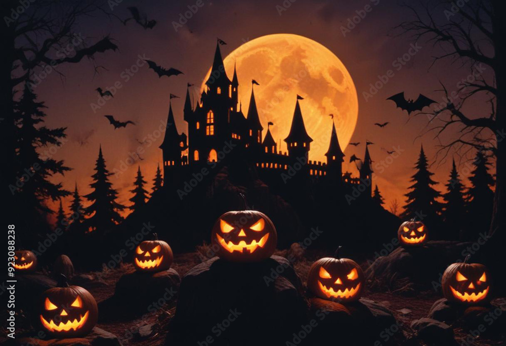 A spooky Halloween scene with a haunt A spooky Halloween scene with a haunt