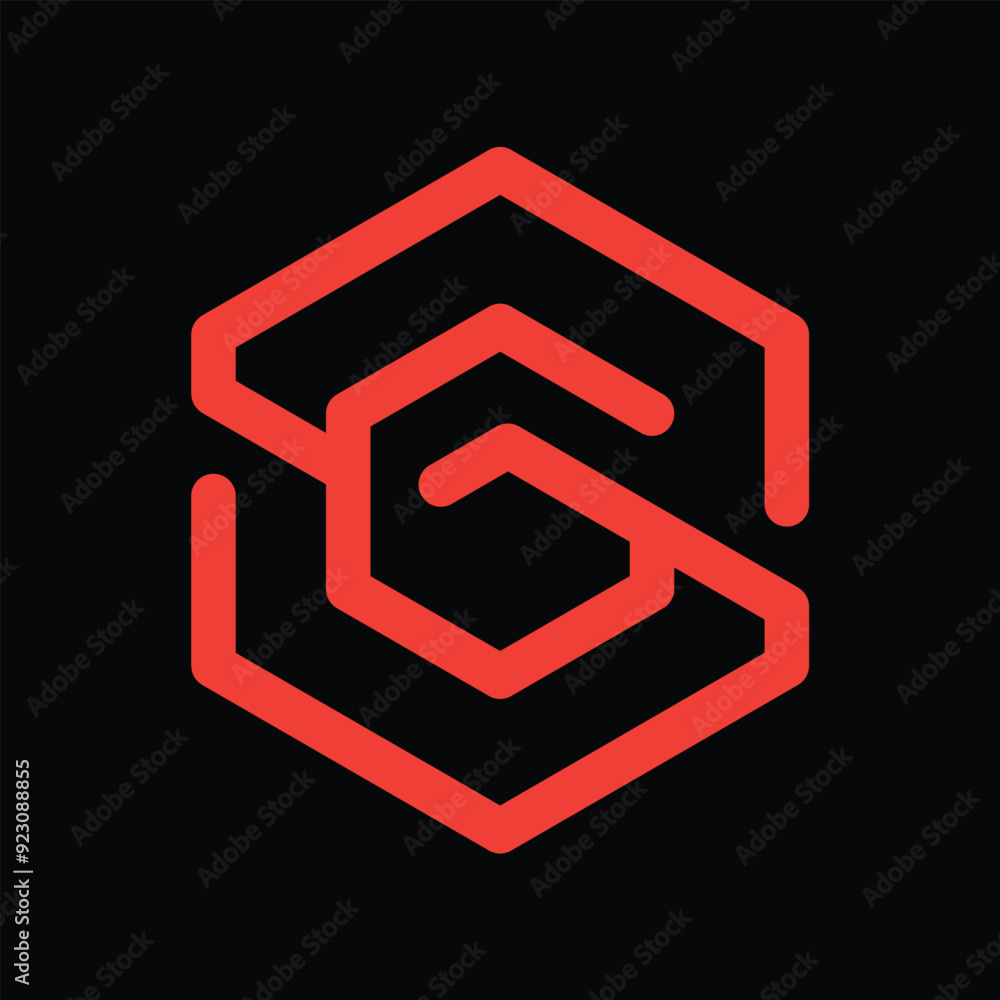 This is a flat logo of an initial letter GS or SG in hexagonal shape in line style that looks bright on a black background