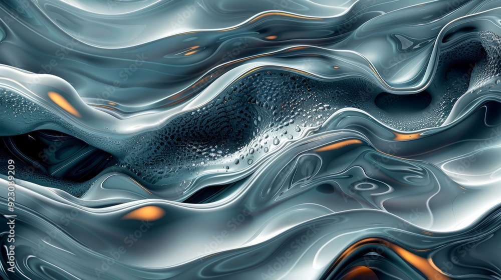 Naklejka premium Abstract representation of flowing metallic waves with subtle textures and reflective surfaces
