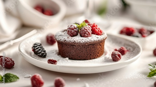 Wallpaper Mural A table is elegantly set with a velvety chocolate soufflé accompanied by a side of fresh berries, embodying a luxurious fine dining experience. Torontodigital.ca