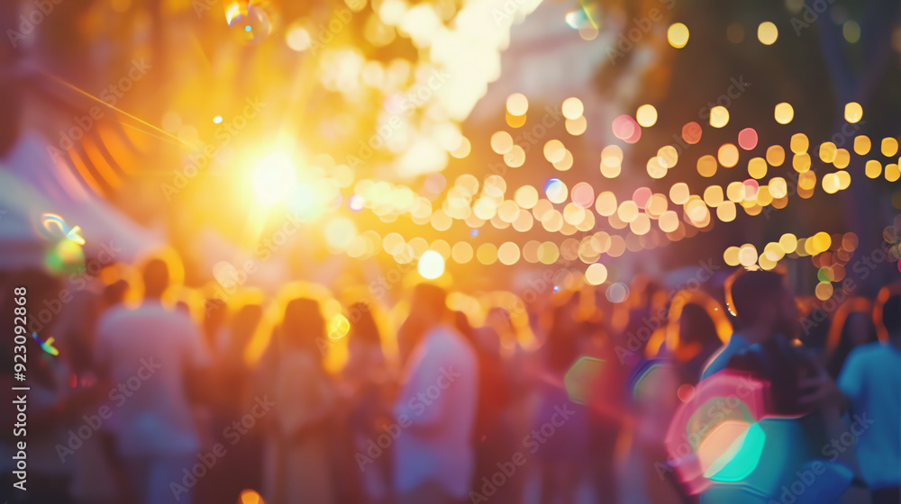 crowd of people enjoying an outdoor event with colorful lights crowd of people enjoying an outdoor event with colorful lights