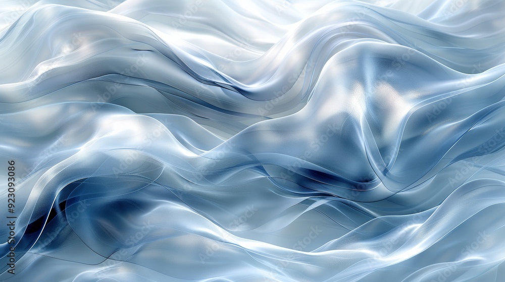 Soft, flowing fabric waves in shades of blue and white captured in natural light Soft, flowing fabric waves in shades of blue and white captured in natural light